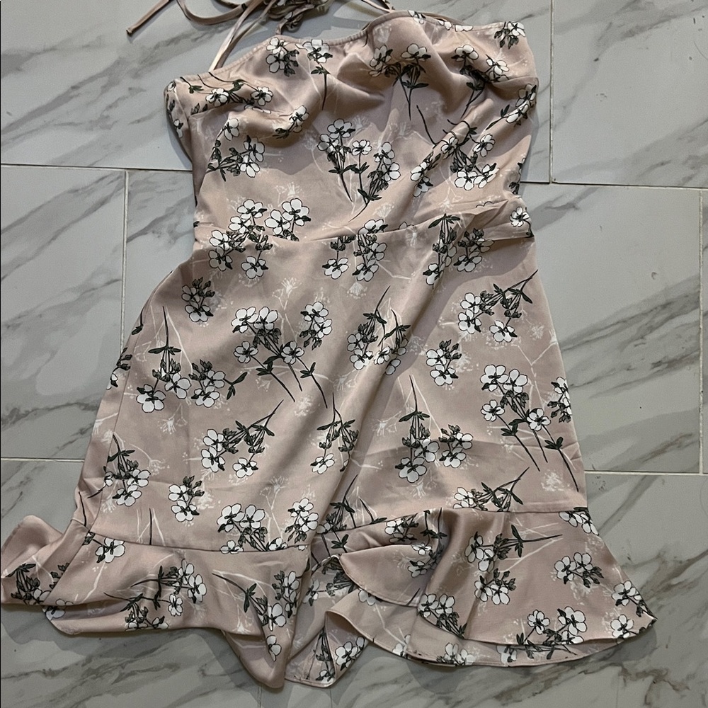 Pink w/ White Floral Satin Dress